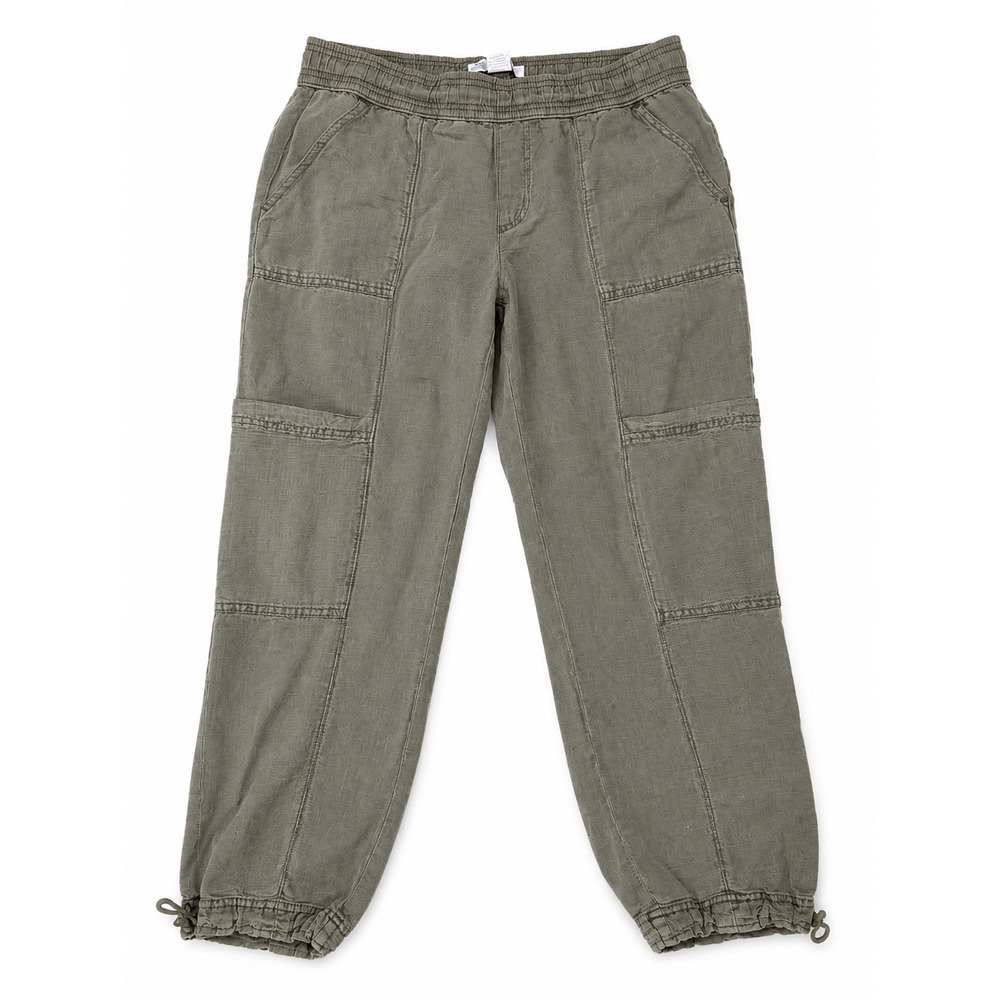 C&C California Linen Blend Jogger Pants Women's Small Green Pull On Ankle Tie